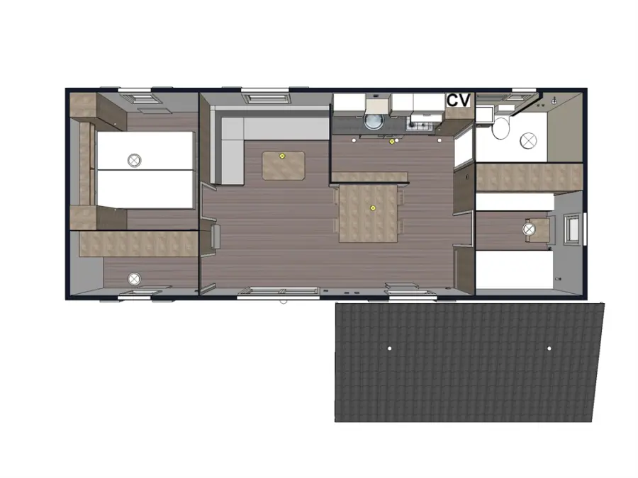 Luxe chalet 4 persoons indeling Camping Ginsterveld